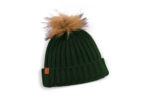 olive pom pom beanie