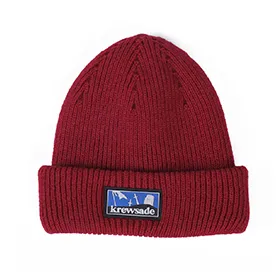 red rubber patch beanie