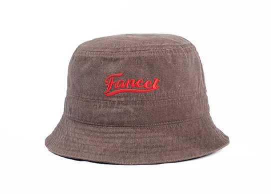 brown washed bucket hat
