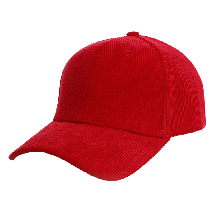 red corduroy baseball cap