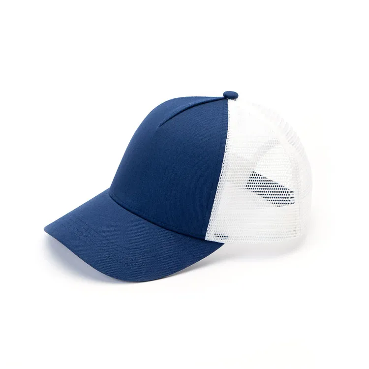 navy and white 5 panel trucker hat