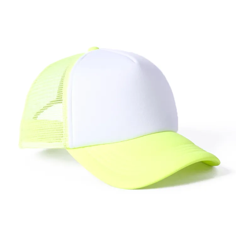 white and fyellow trucker hat