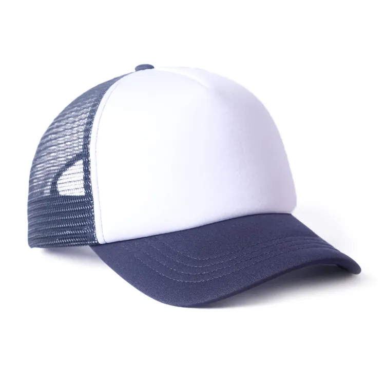 white and navy trucker hat
