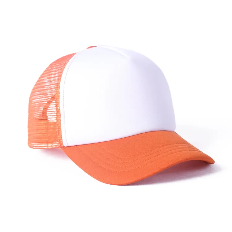 white and orange trucker hat