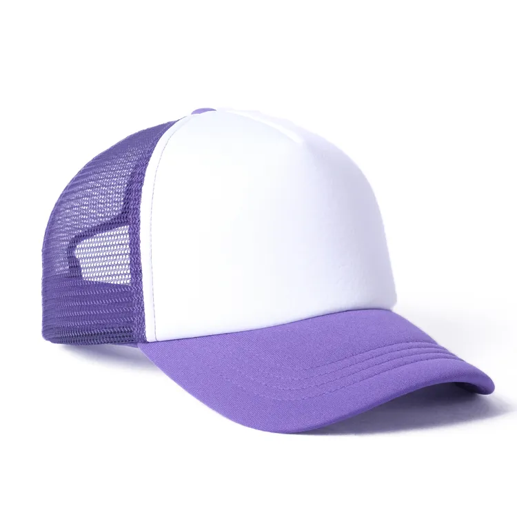 white and purple trucker hat