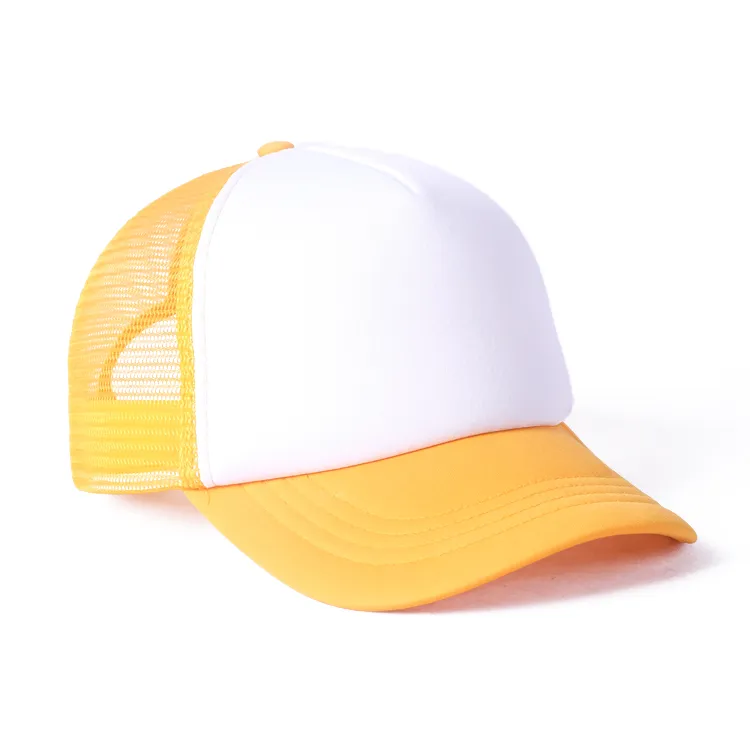 white and yellow trucker hat