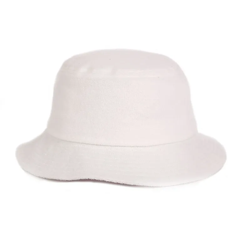 white terry cloth bucket hat