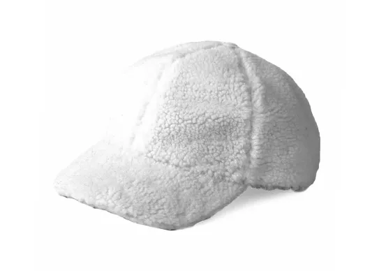 white fuzzy baseball cap