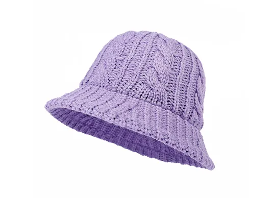 purple knitted bucket hat