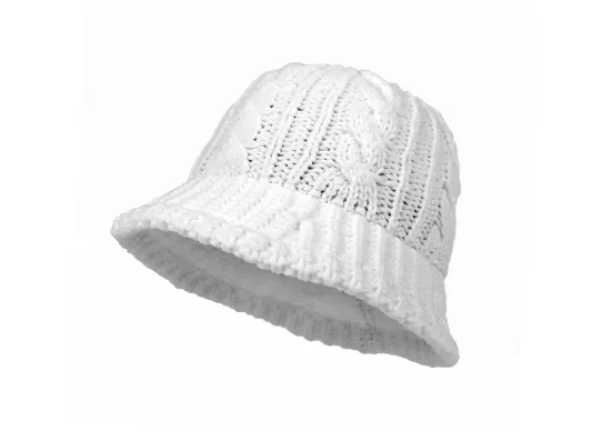 white knitted bucket hat
