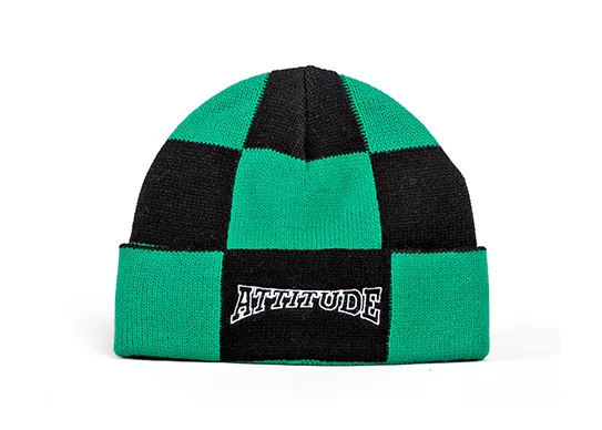 black and green checker beanie