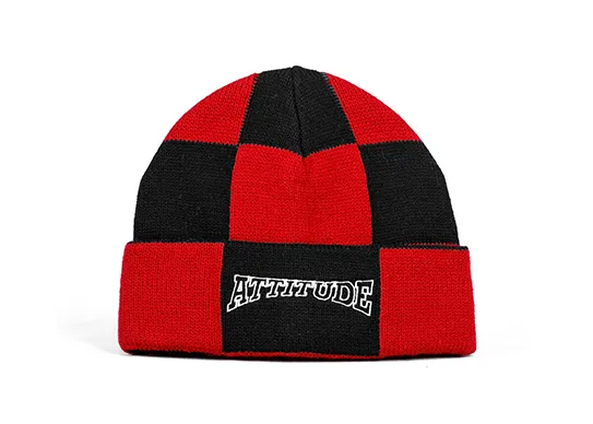 black and red checker beanie