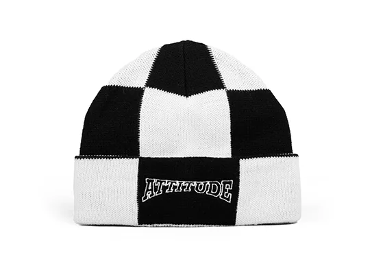 black and white checker beanie