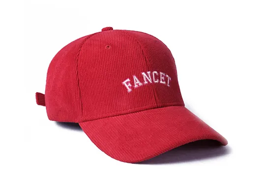 red corduroy baseball cap