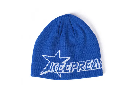 blue jacquard beanie