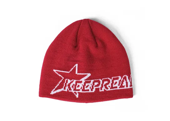 red jacquard beanie