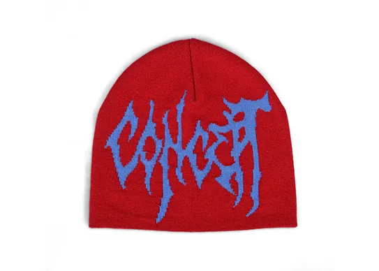 red jacquard beanie