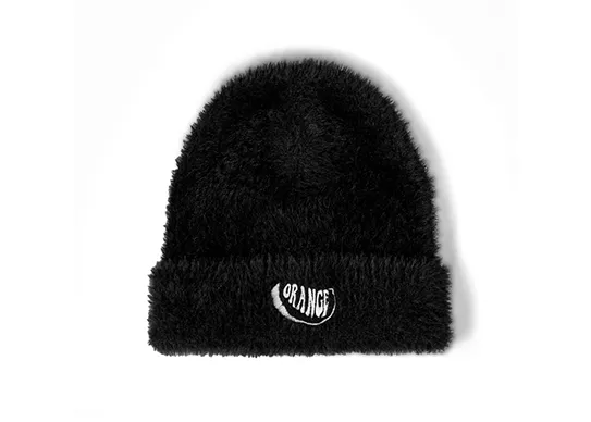 black fuzzy knit beanie