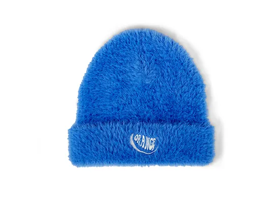 blue furry beanie