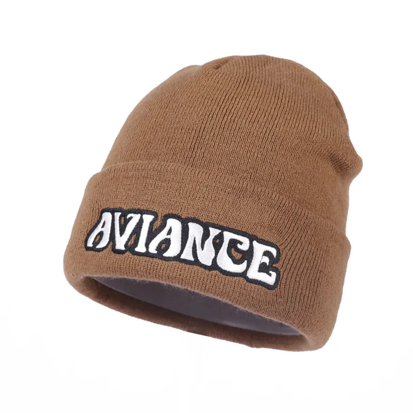 brown embroidered cuffed beanie