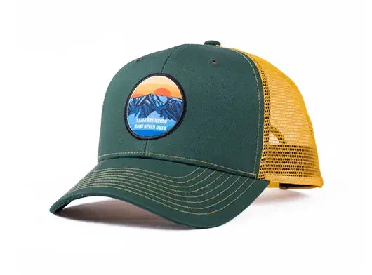 dark green patch trucker hat