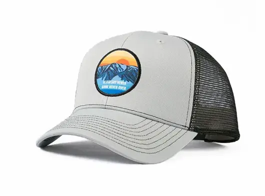 grey and black trucker hat