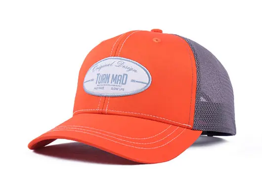 orange and grey two tone trucker hat