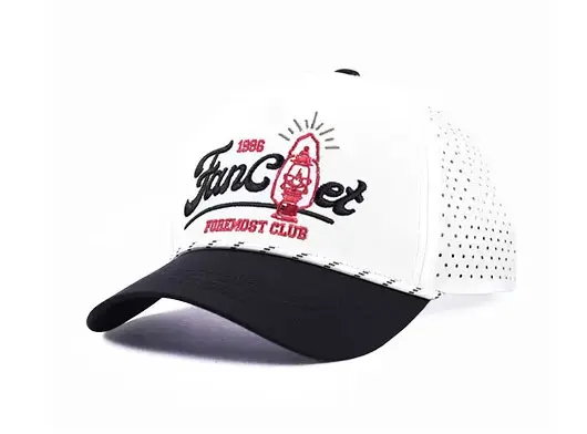 white and black rope trucker hat