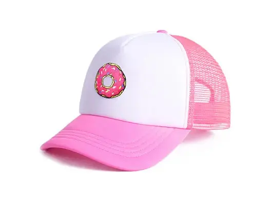 white and pink trucker hat