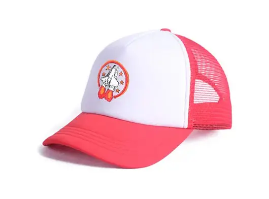 white and red trucker hat