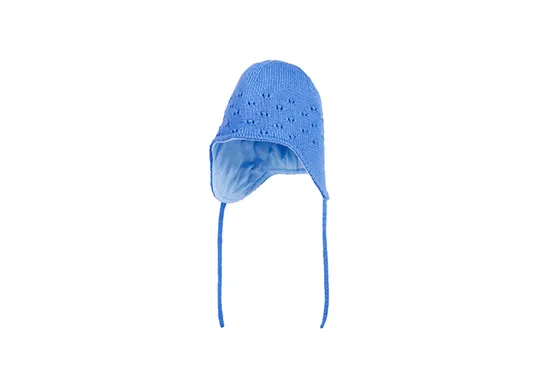 blue beanie with strings