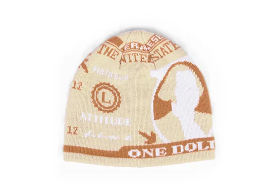 brown jacquard beanie