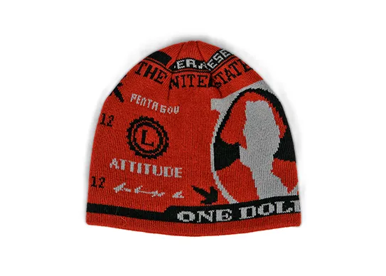 red jacquard beanie