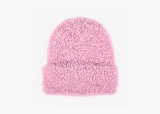 pink mink fur beanie