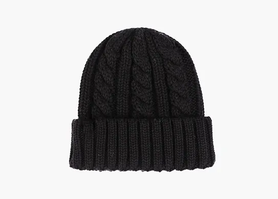 black cable knitting beanie