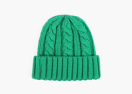 green knitting beanie