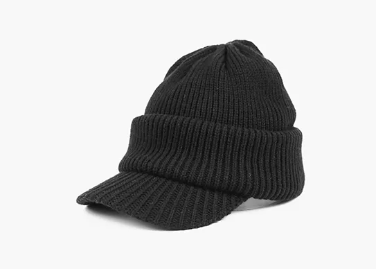 black unisex cuffed beanie with visor