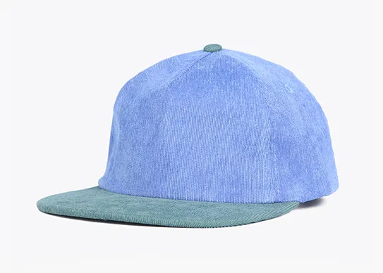 blue and green 5 panel corduroy snapback hat
