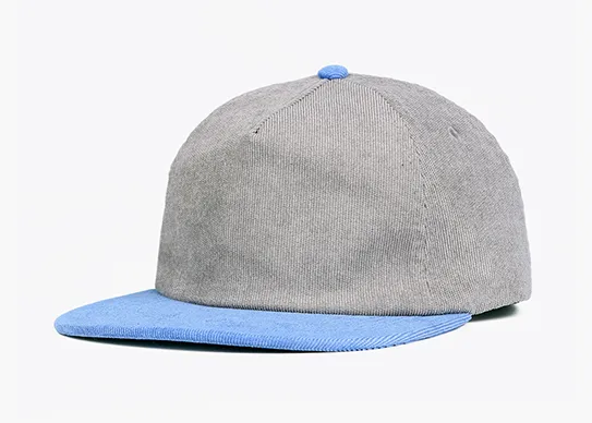 grey and blue 5 panel corduroy snapback hat