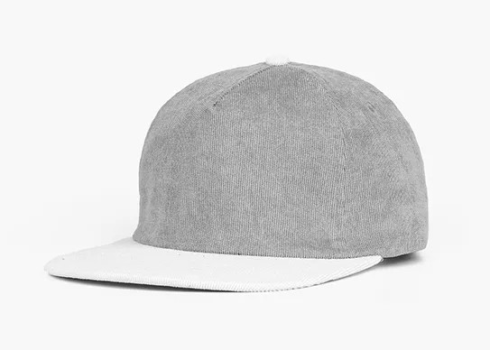 grey and white 5 panel corduroy snapback hat