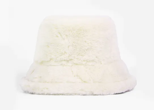 beige fuzzy bucket hat