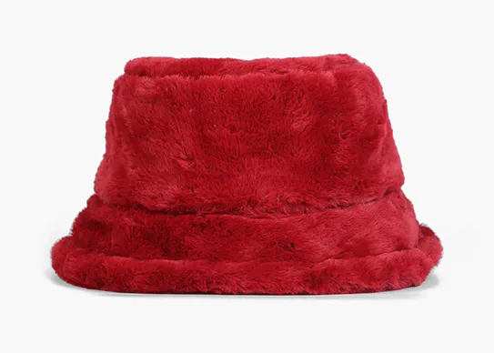 dark red fuzzy bucket hat