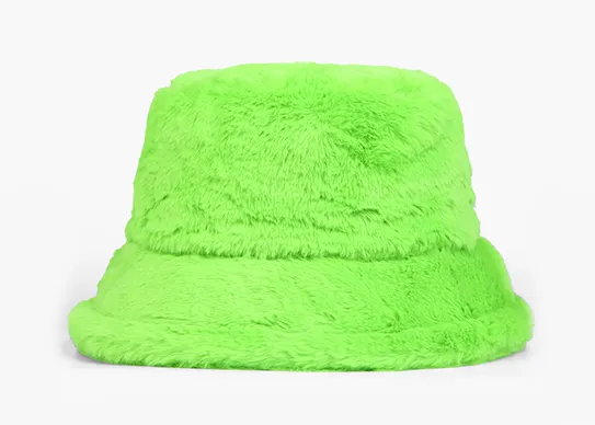 f green fuzzy bucket hat