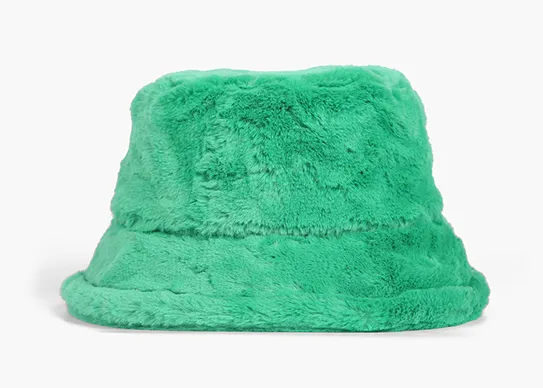 green fuzzy bucket hat