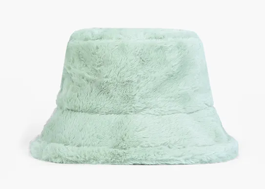 grey green fuzzy bucket hat