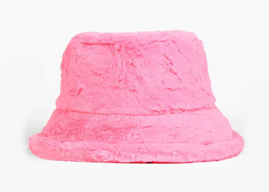 light pink fuzzy bucket hat