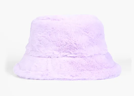 light purple fuzzy bucket hat