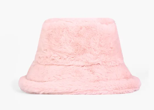 meat pink fuzzy bucket hat