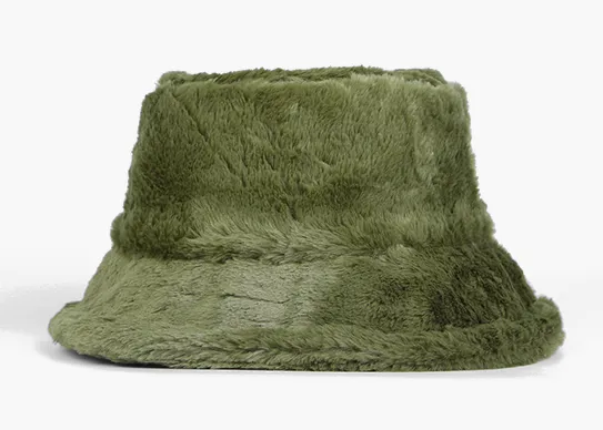 olive fuzzy bucket hat
