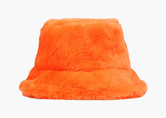 orange fuzzy bucket hat